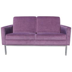 Retro Luxe Purple Velvet and Chrome Knoll Style Loveseat