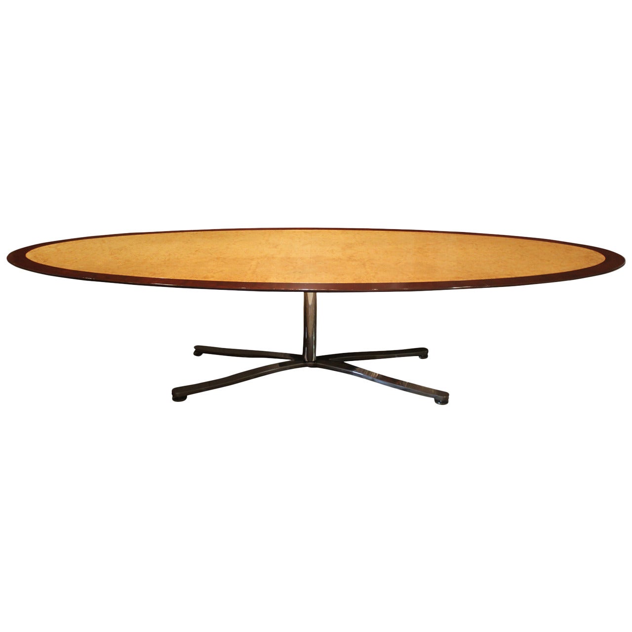 Monumental Zographos Conference or Dining Table with Burl Top and Chrome Base