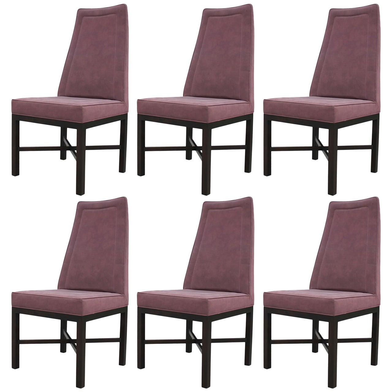 Set of Six Edward Wormley Dunbar Tall Back Dining Chairs