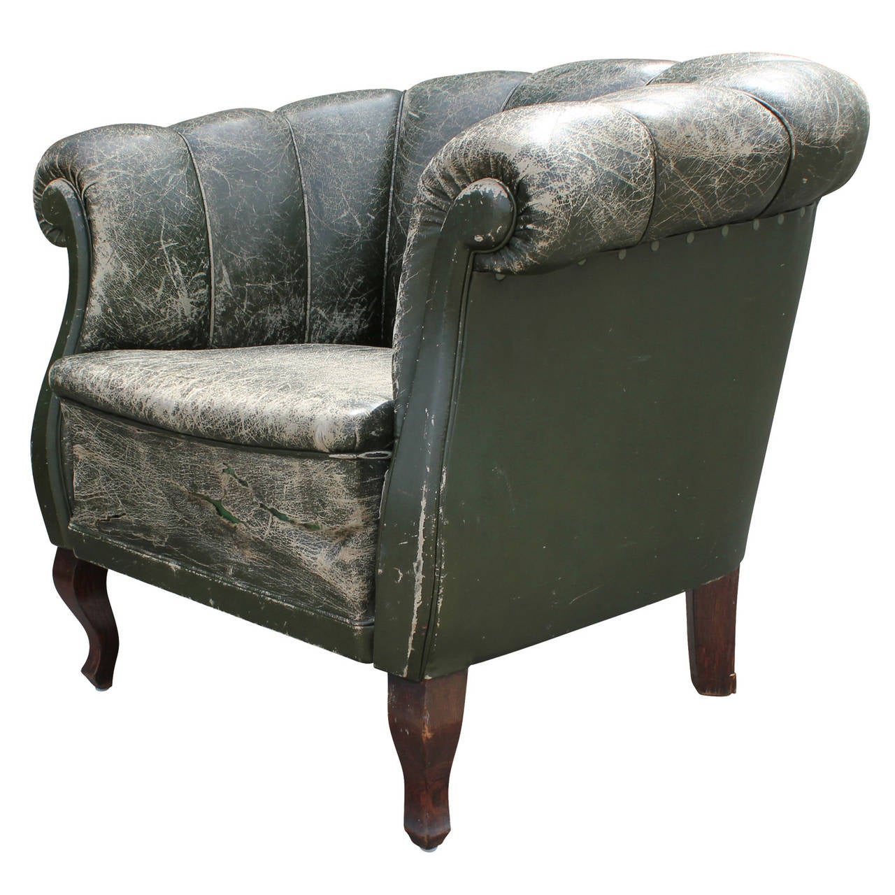 Chesterfield Perfectly Patinated Pair Club Chairs in Aged Green Leather