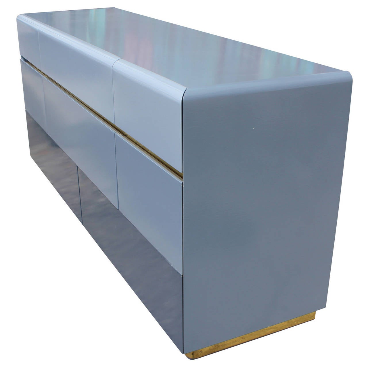 Mid Century Modern Grey Lacquer Ombre Dresser with Brass Accents 1970s