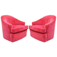 Pair of Plush Swivel Chairs in the Style of Milo Baughman