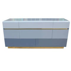 Mid Century Modern Grey Lacquer Ombre Dresser with Brass Accents 1970s