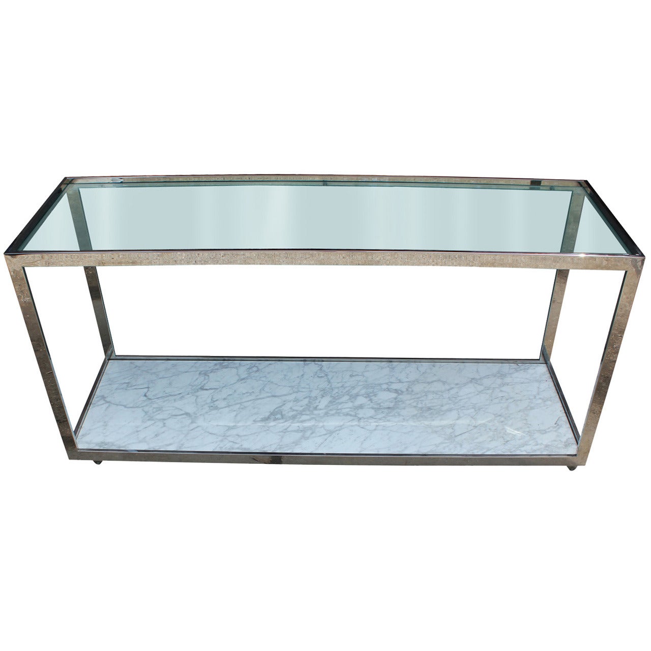 Stunning Chrome Carrara Marble Glass Console