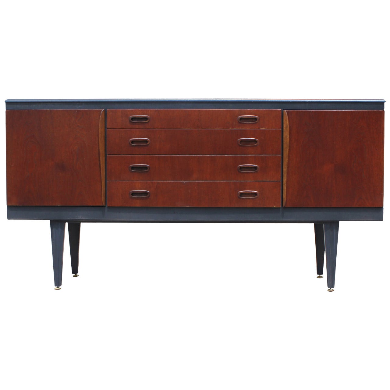 Mid Century Modern Small Two-Tone Walnut and Grey Sideboard