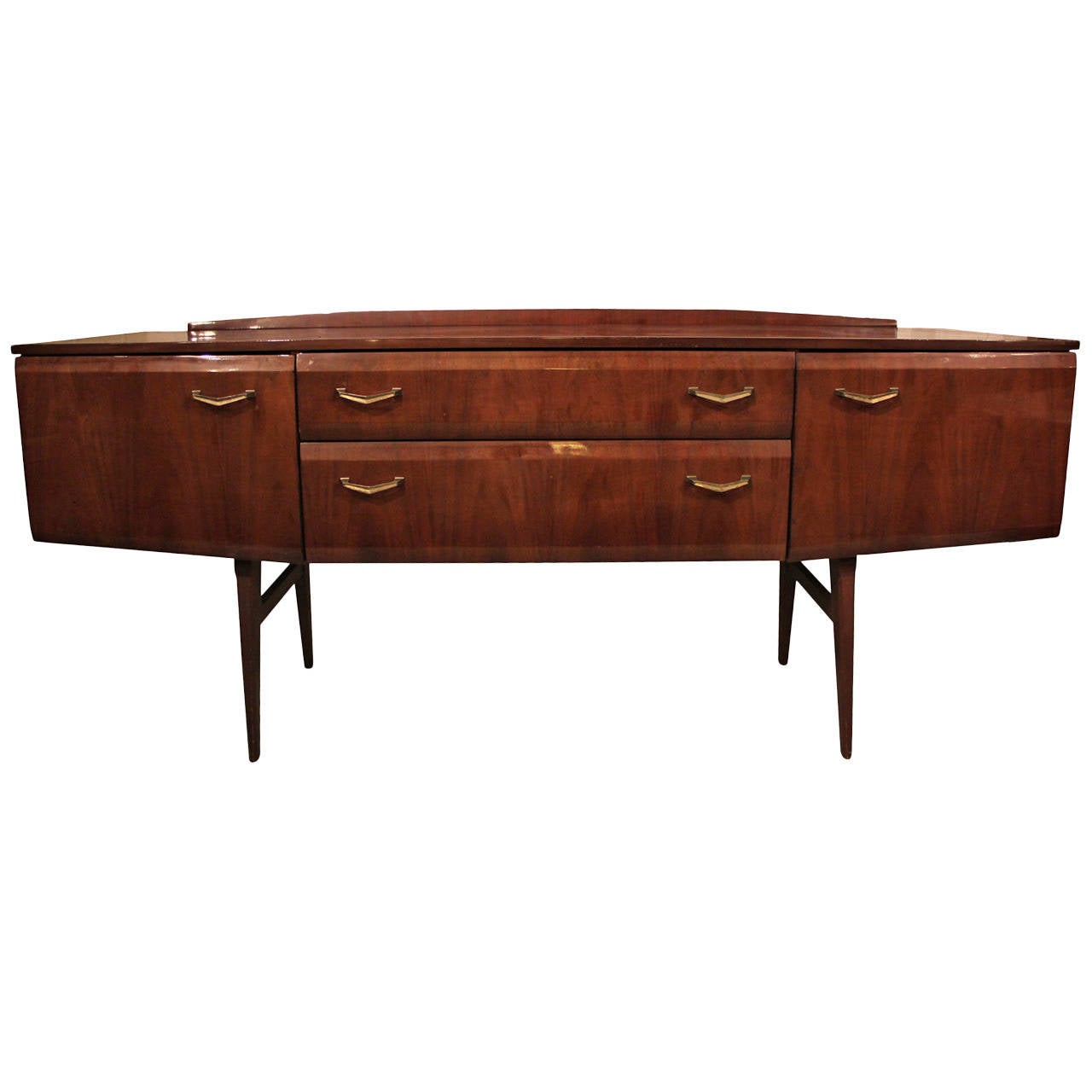 Mid Century Modern High Gloss Sideboard with Brass Hardware For Sale at
