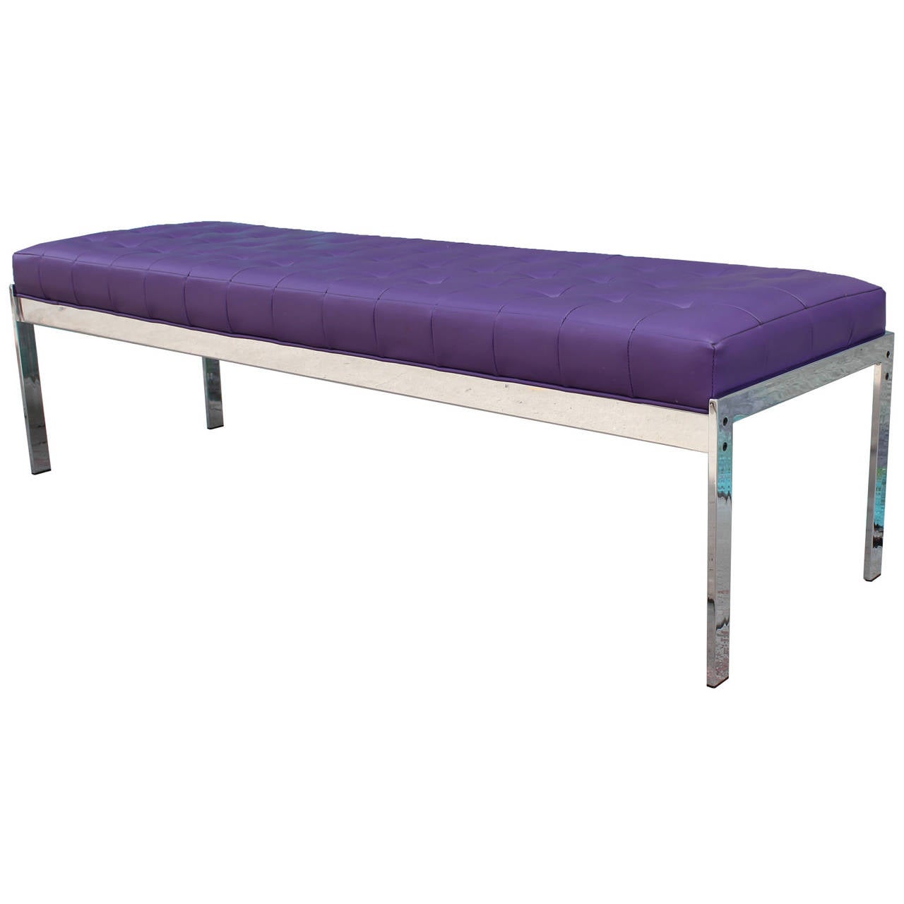 Mid-Century Modern Chrome and Purple Tufted Bench