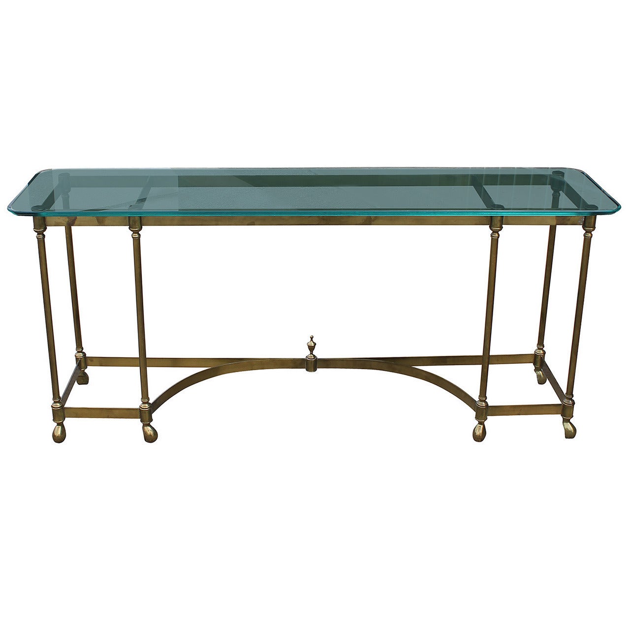 Hollywood Regency French Brass Console Table with Glass Top