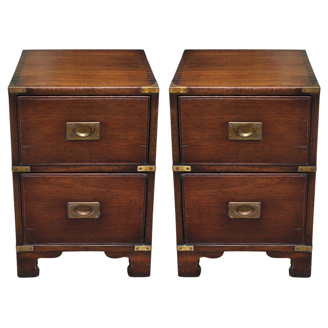 Early Pair of Lovely Campaign Chest Style Nightstands at 1stDibs