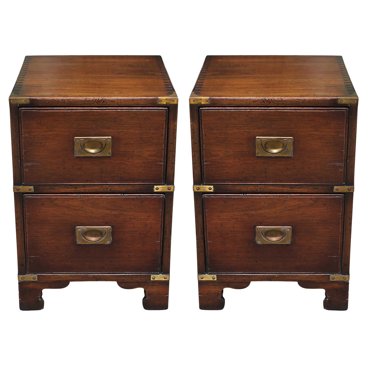 Early Pair of Lovely Campaign Chest Style Nightstands