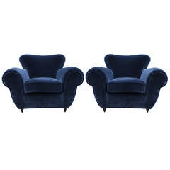 Ultra Luxe Pair of Italian Modern Lounge Chairs Attributed to Giulio Minoletti