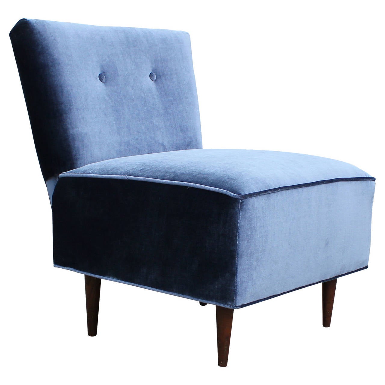 Mid-Century Modern Fantastic Blue Velvet Slipper Chair