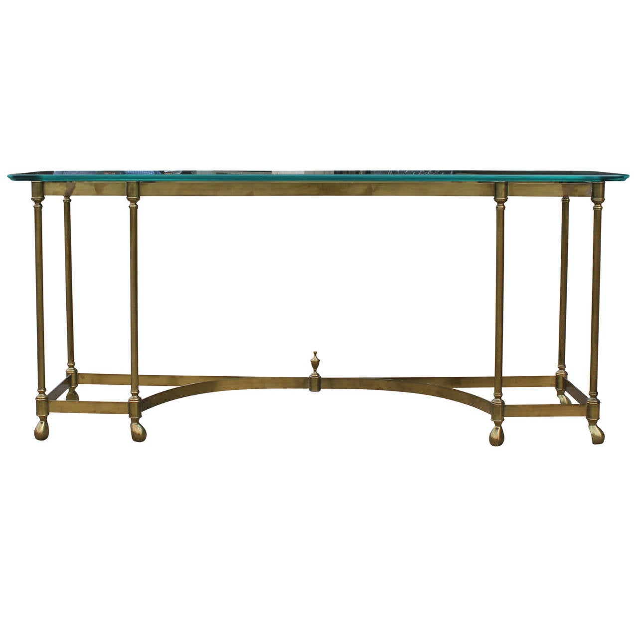 European Hollywood Regency French Brass Console Table with Glass Top