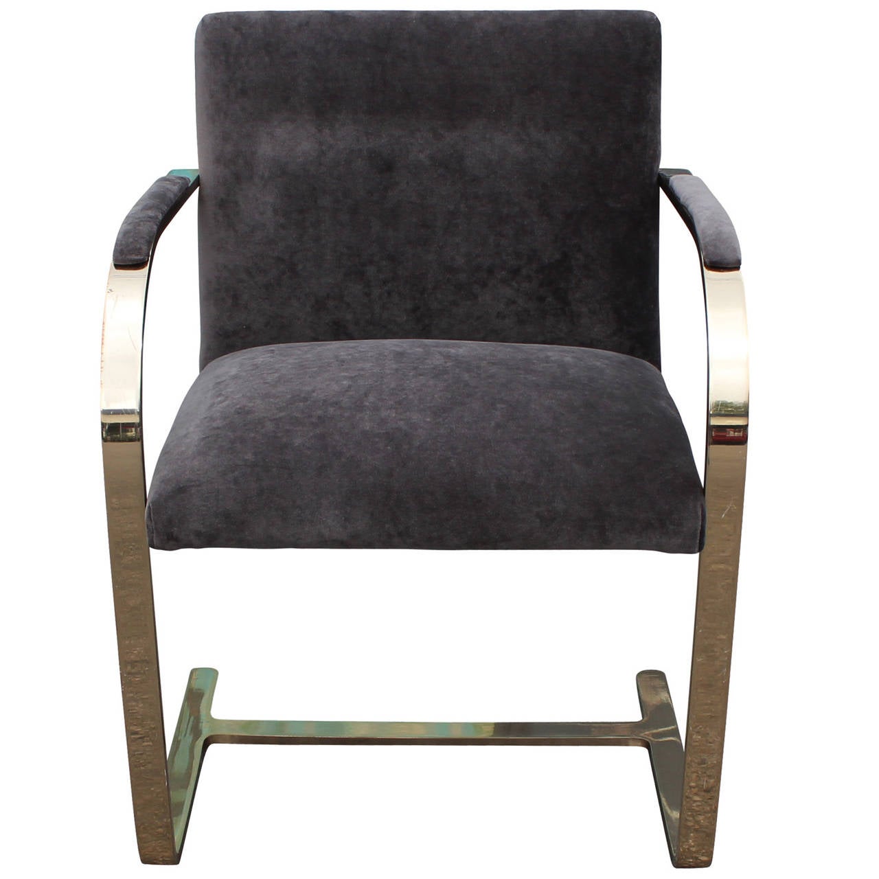 Fabulous Set of Four Brass and Grey Velvet Arm Chairs