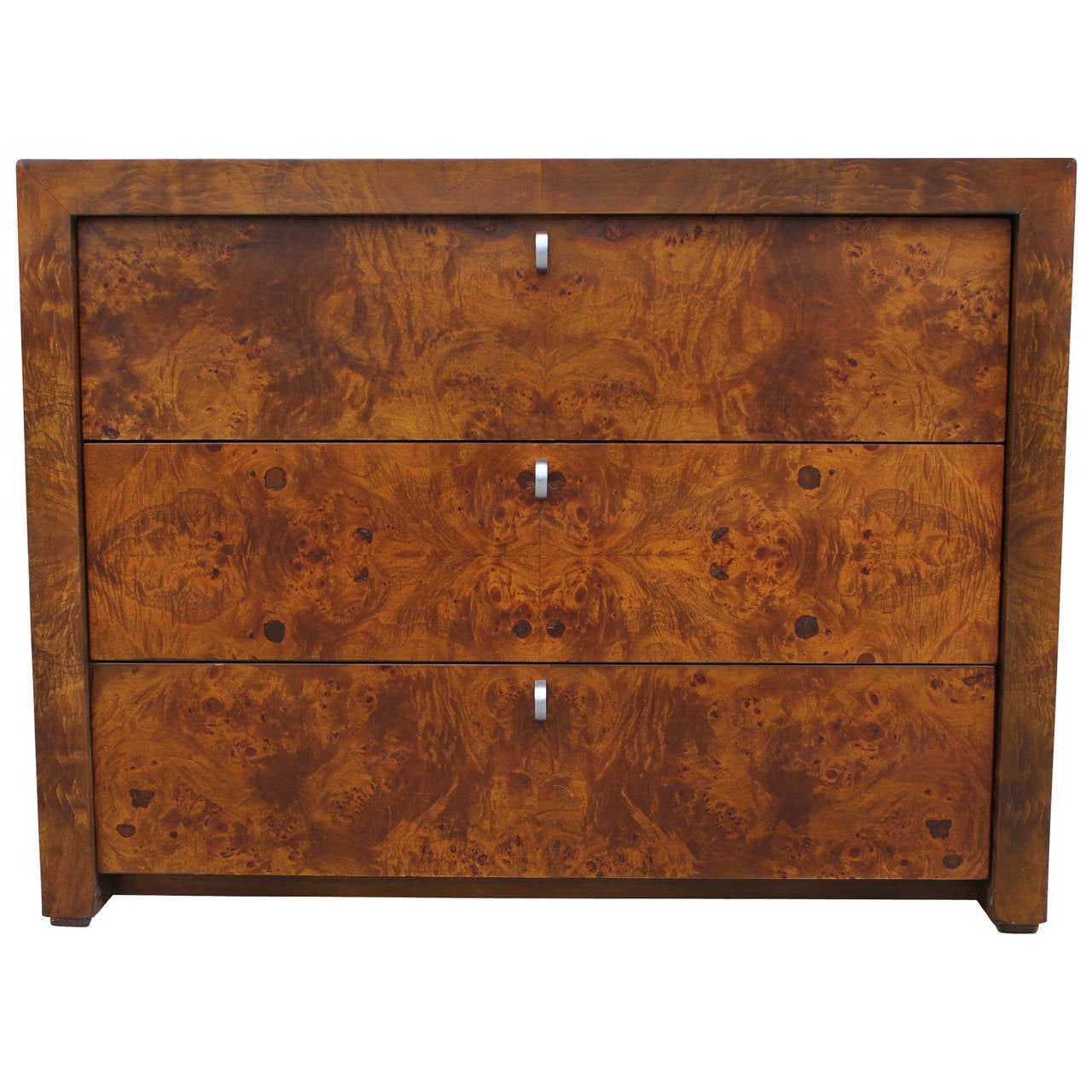 Hollywood Regency Three-Drawer Burl Chest with Ring Pulls