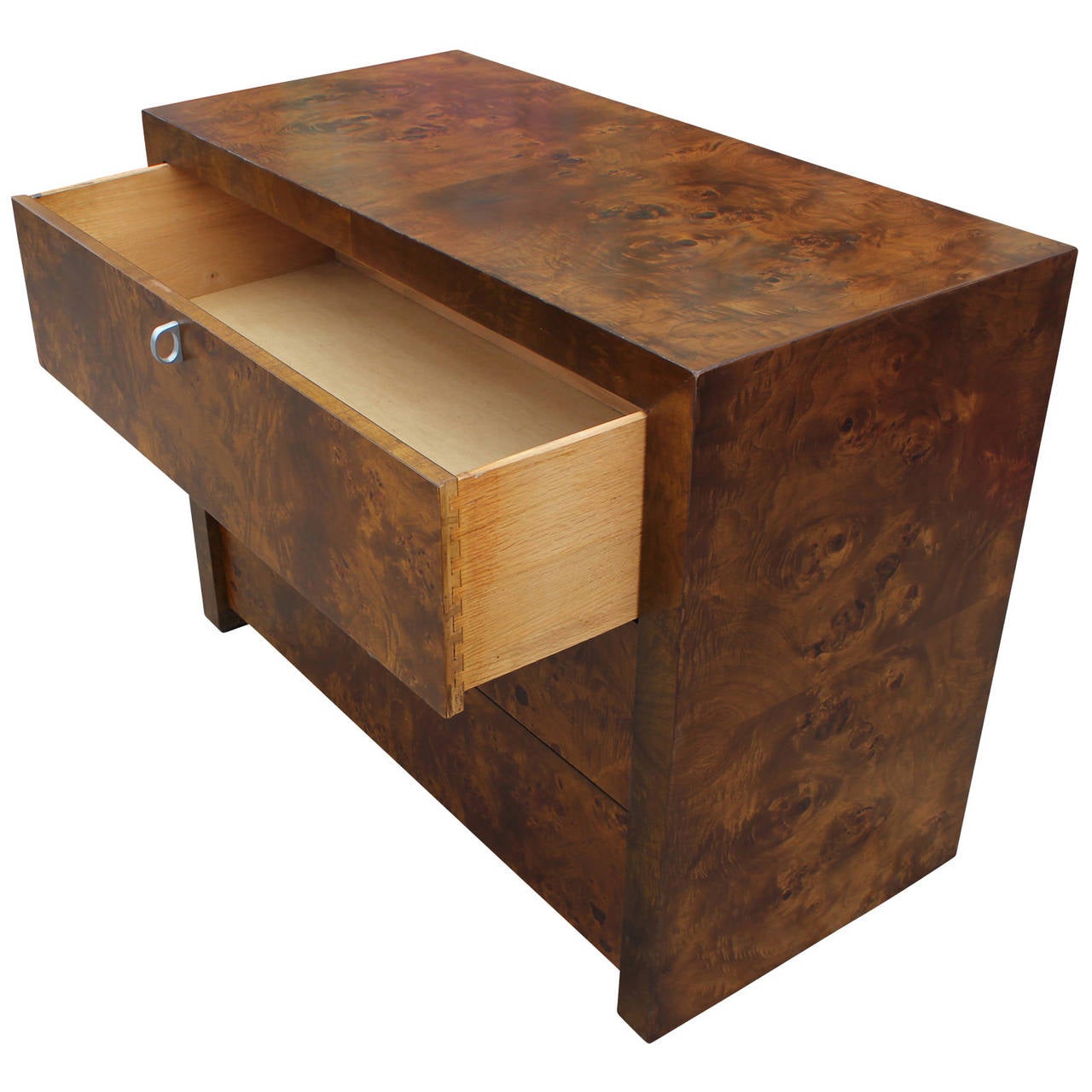 American Three-Drawer Burl Chest with Ring Pulls