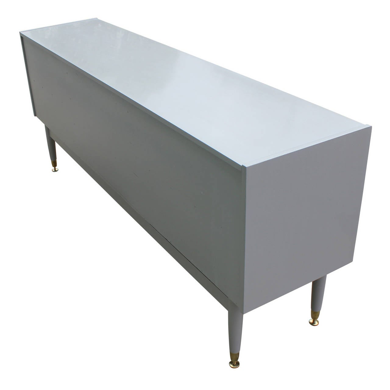 Stunning Tone on Tone Brass Handle Grey Sideboard In Excellent Condition In Houston, TX