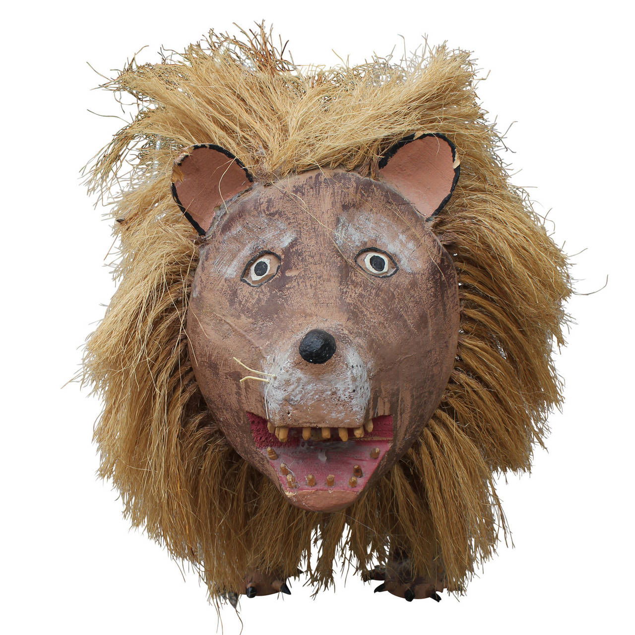 Awesome Hand carved lion sculpture by artist David Alvarez. Lion has a wild twine mane and three dimensional claws and teeth. Great conversation piece!