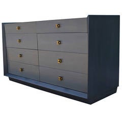 Sculptural Two-Tone Grey Dresser with Brass Hardware
