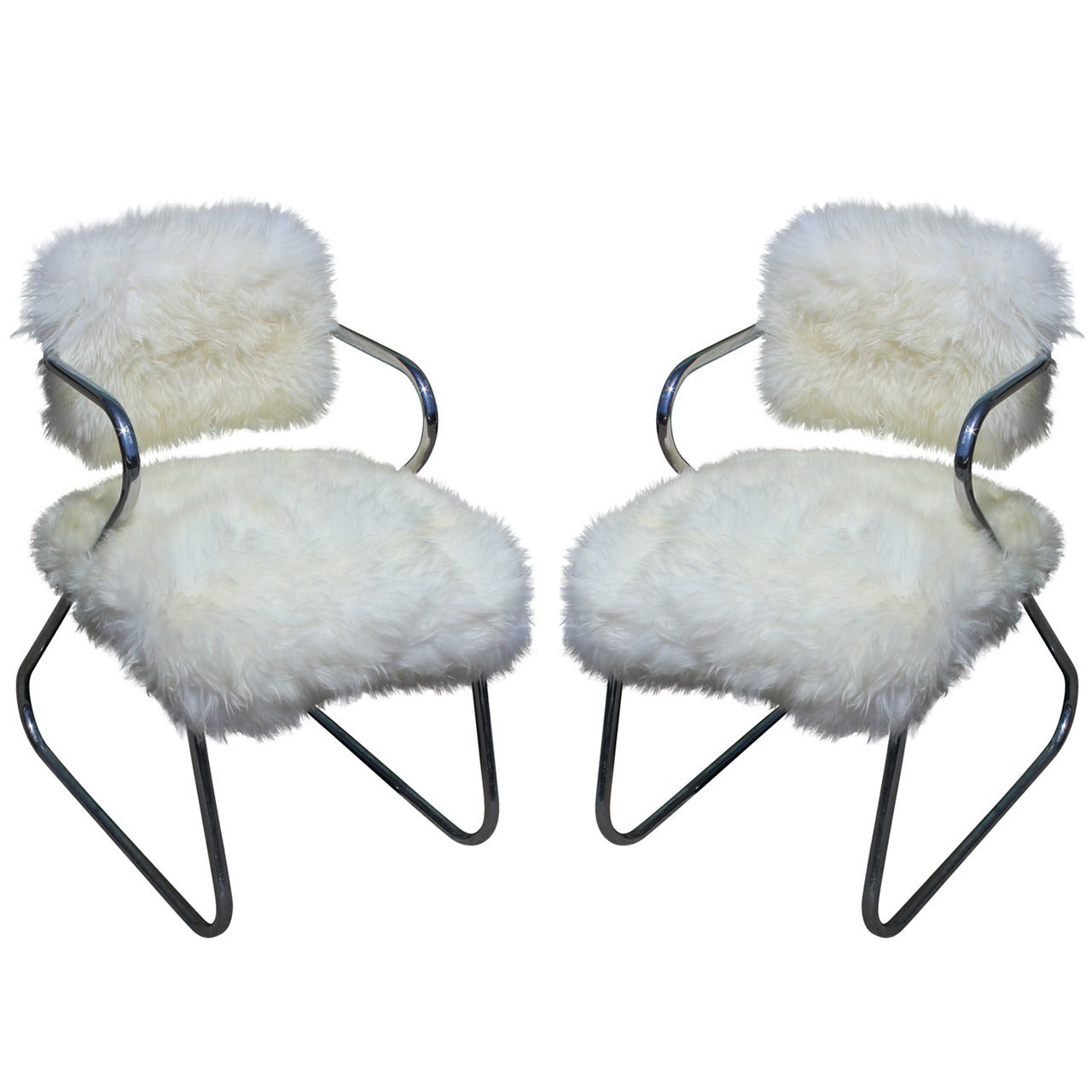 Pair of Sheepskin and Chrome Gilbert Rhode "Z" Chairs