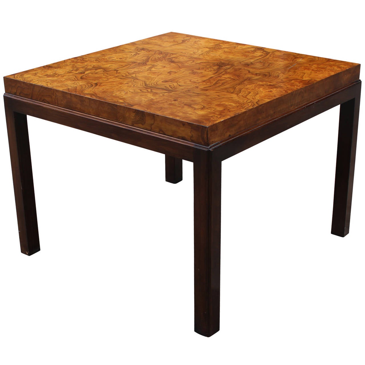 Beautiful Burl wood parson style table. Could be used as a side table or end table etc. In excellent vintage condition.