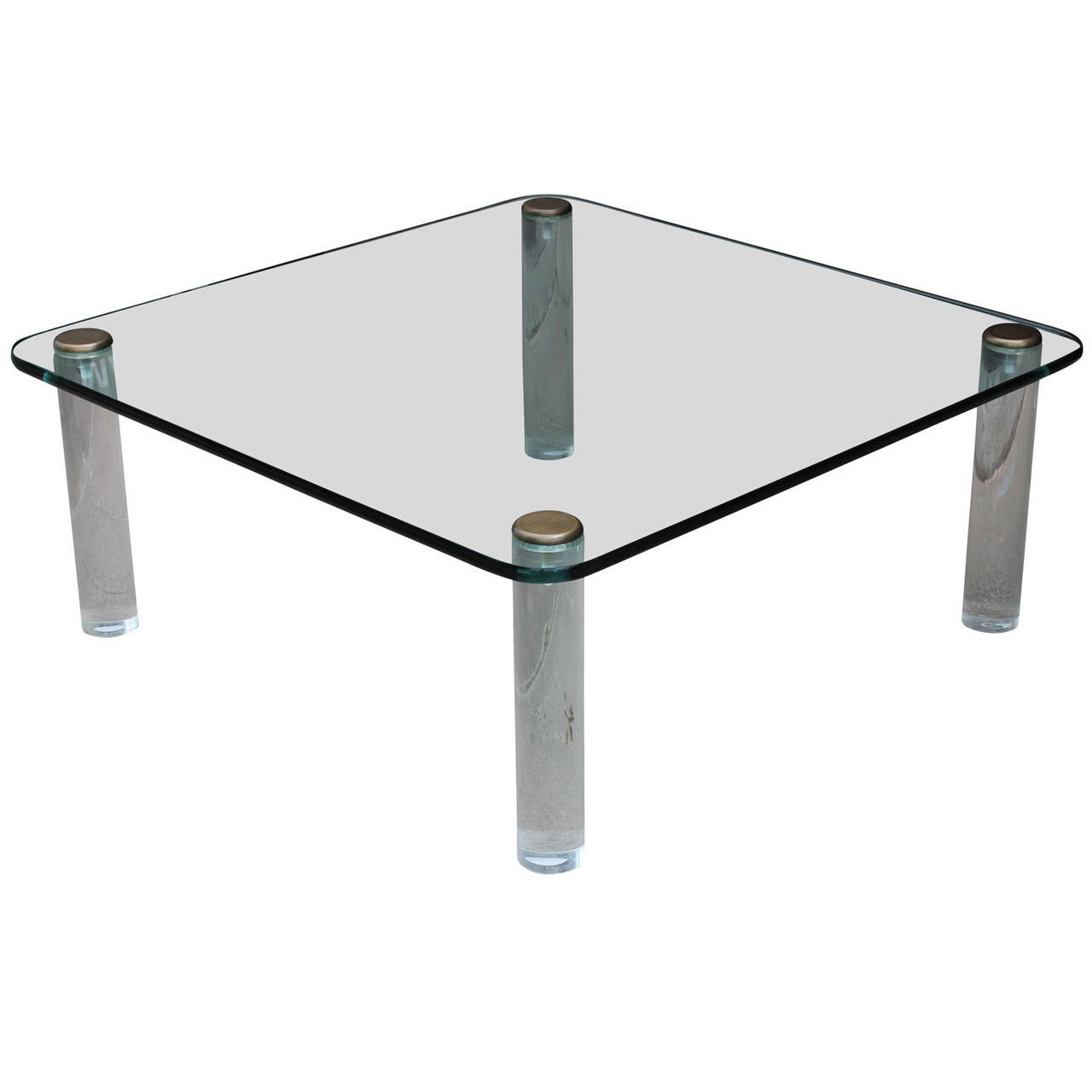 Hollywood Regency Charles Hollis Jones Style Lucite and Brass Glass Table