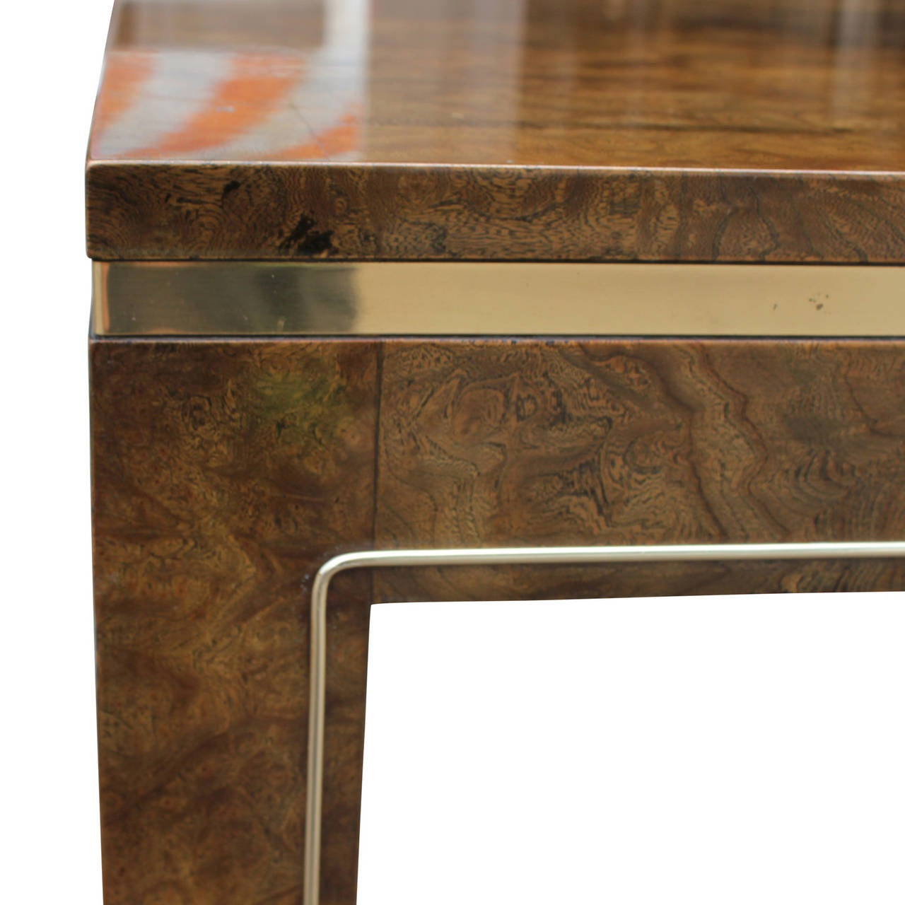 American Hollywood Regency Mastercraft Burl and Brass Side Table