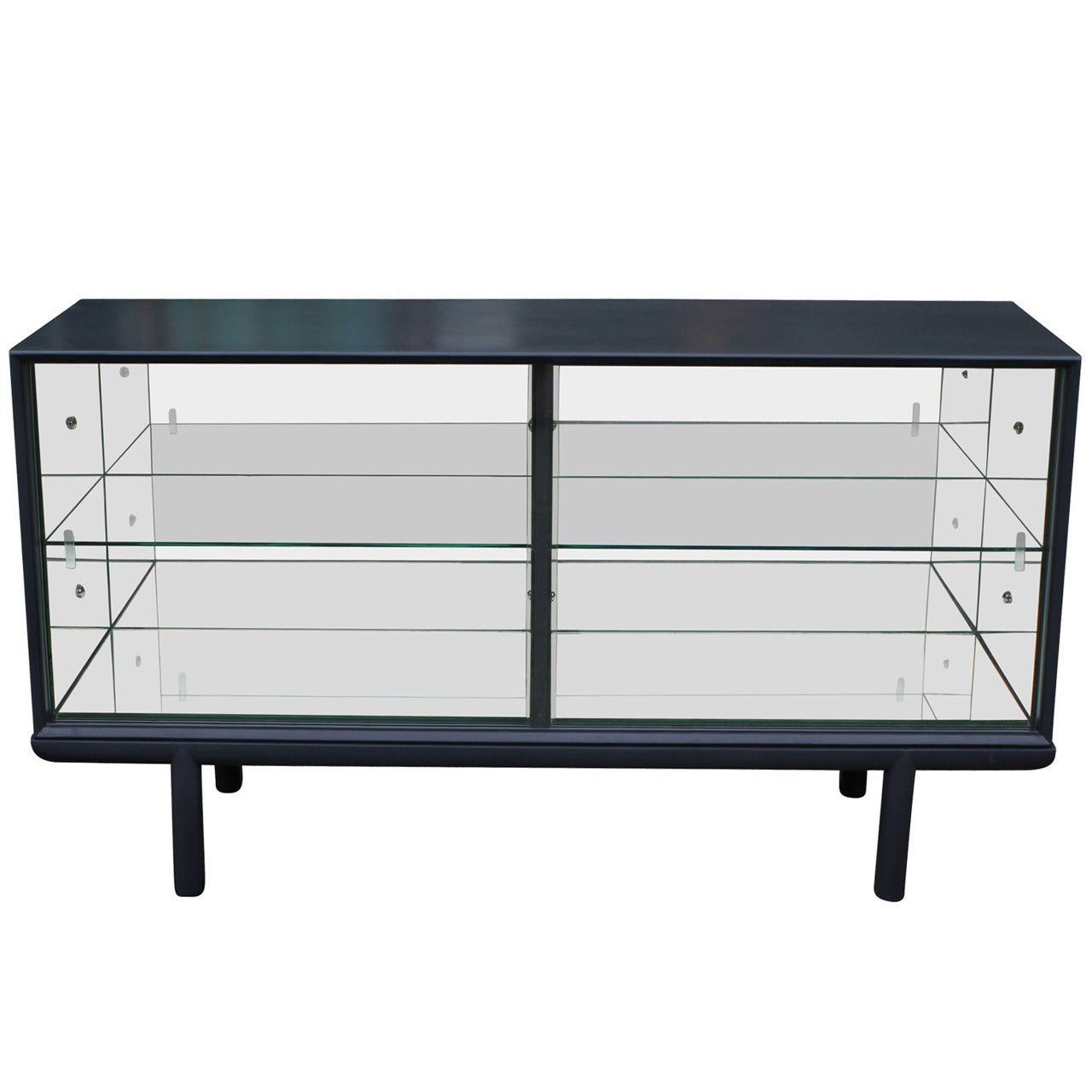 Sleek Grey Mirrored Sideboard or Display Cabinet with Glass Sliding Doors