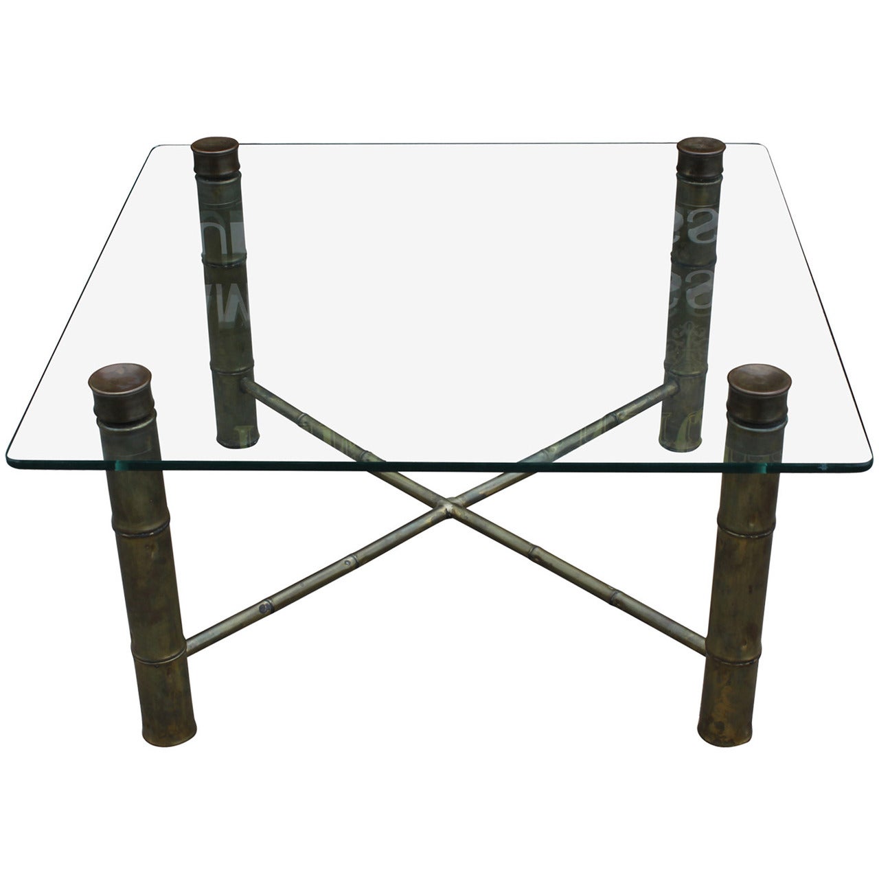 Hollywood Regency Faux Bamboo Bronze Patina Square Table