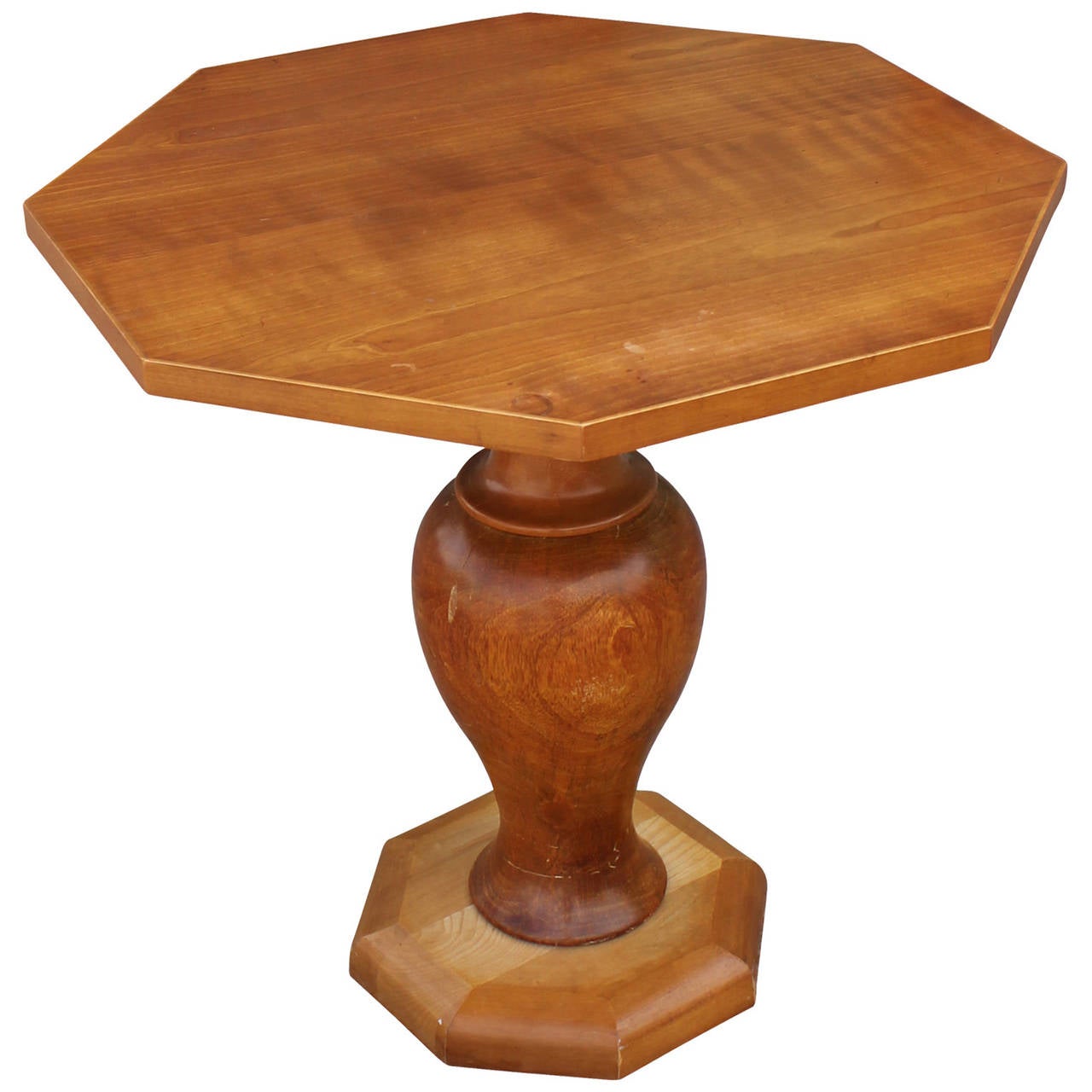 Mid-Century Modern Octagonal Maple Side Table on a Turned Wood Base