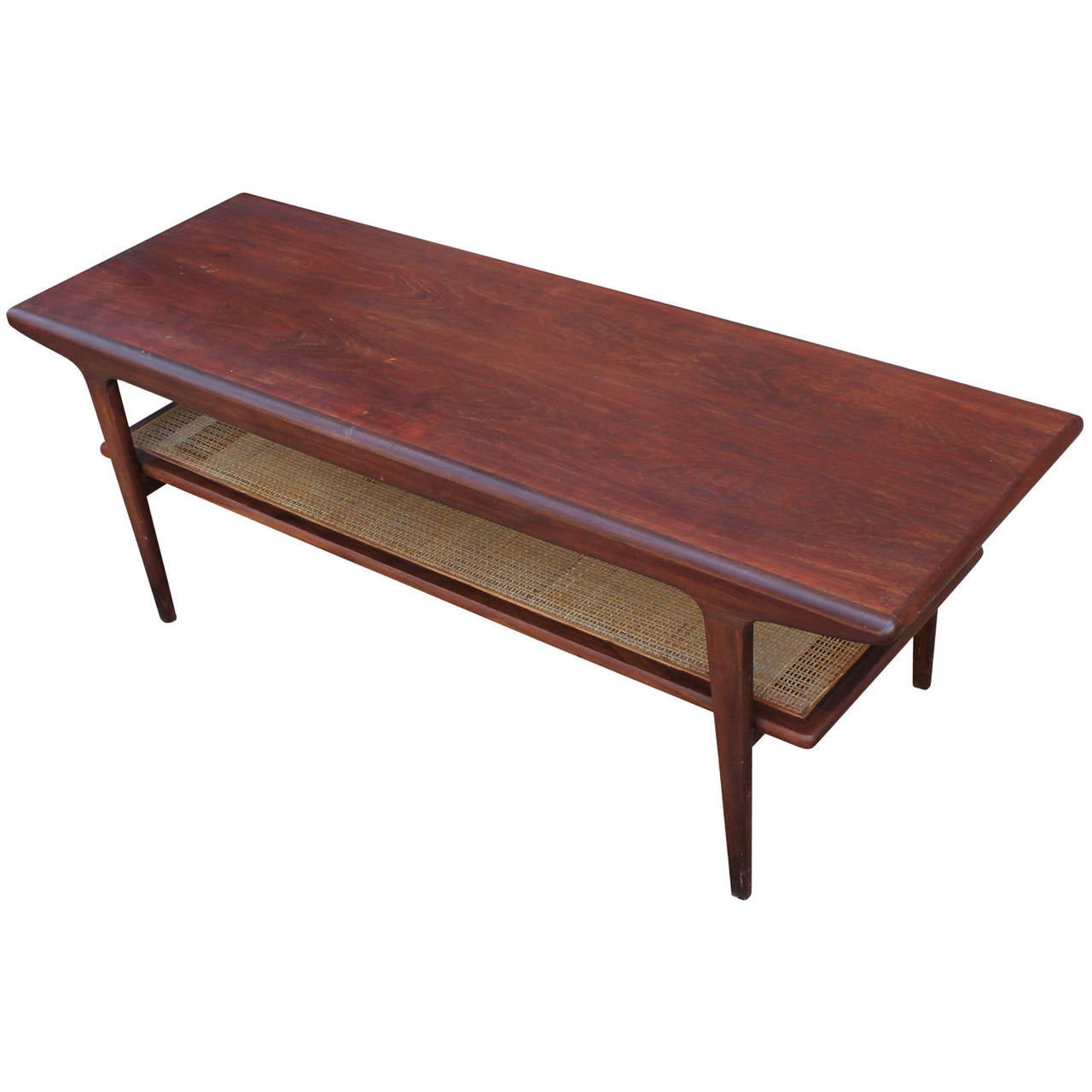 Danish Teak Coffee Table with Cane Shelf In Good Condition In Houston, TX