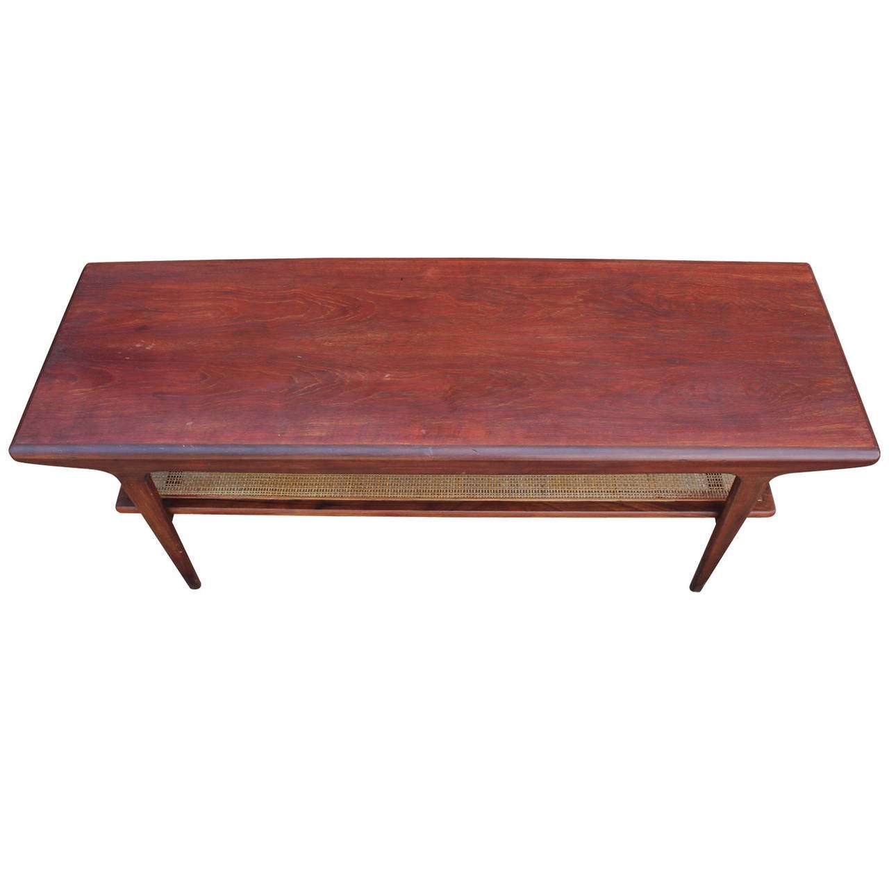 Mid-20th Century Danish Teak Coffee Table with Cane Shelf