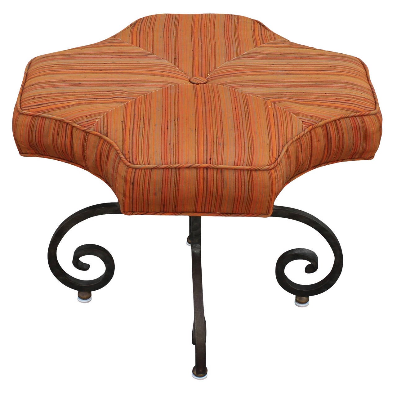 Hollywood Regency Charming Italian Wrought Iron Stool or Ottoman