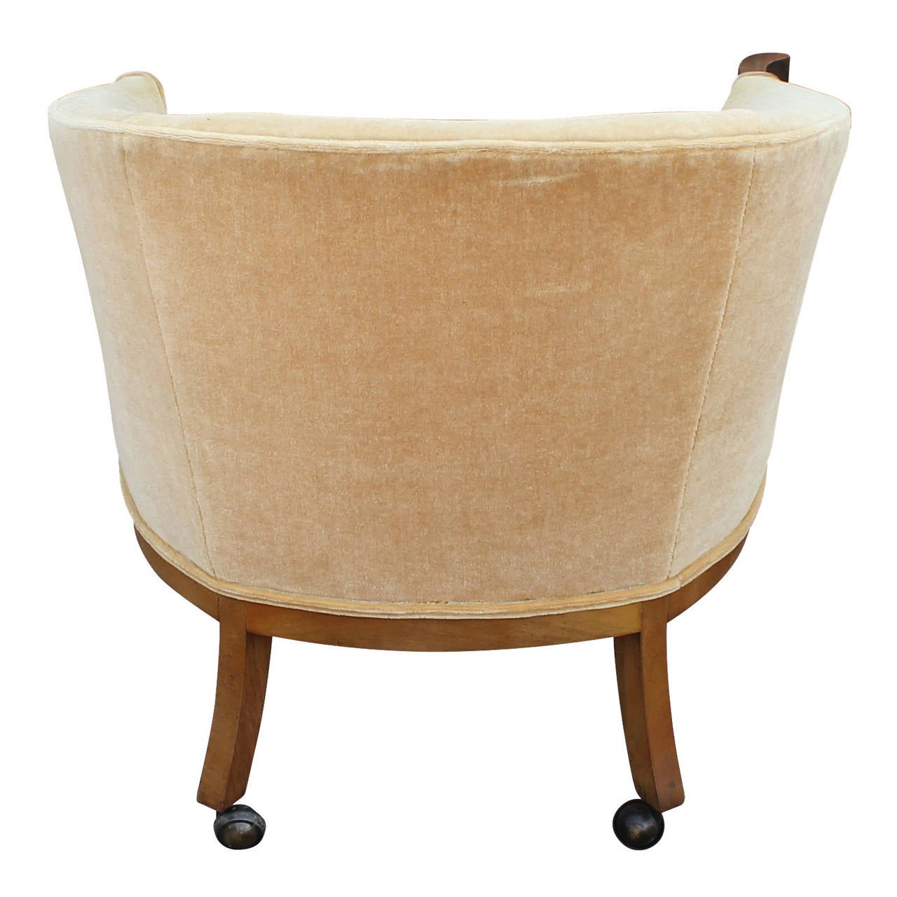 Elegant Hollywood Regency Barrel Back Gold Mohair Chair by Baker Furniture In Good Condition In Houston, TX