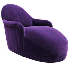 Vintage Incredible Milo Baughman Swivel Chaise in Purple Mohair Velvet