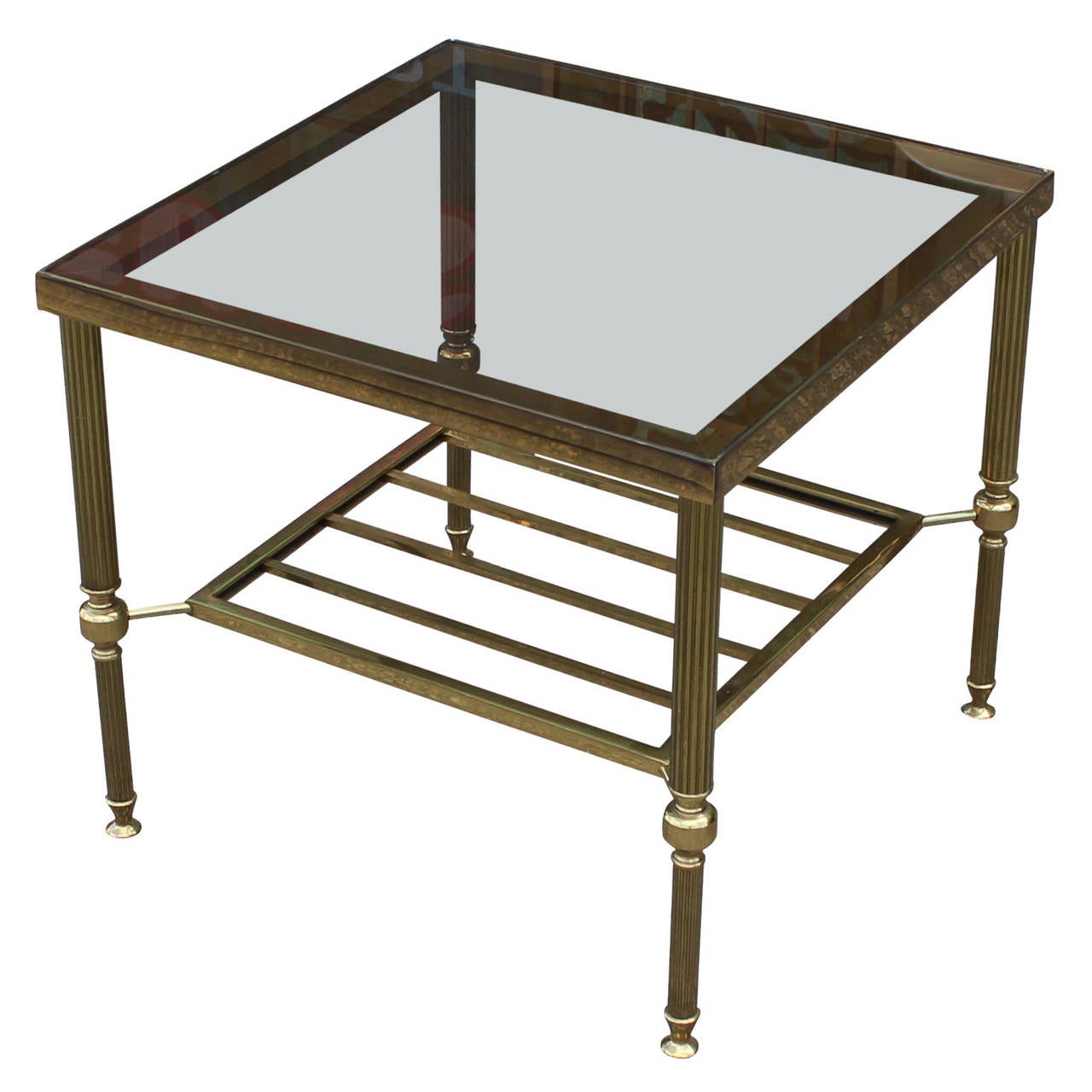 Fabulous Pair of Hollywood Regency Brass and Smoked Glass Side Tables