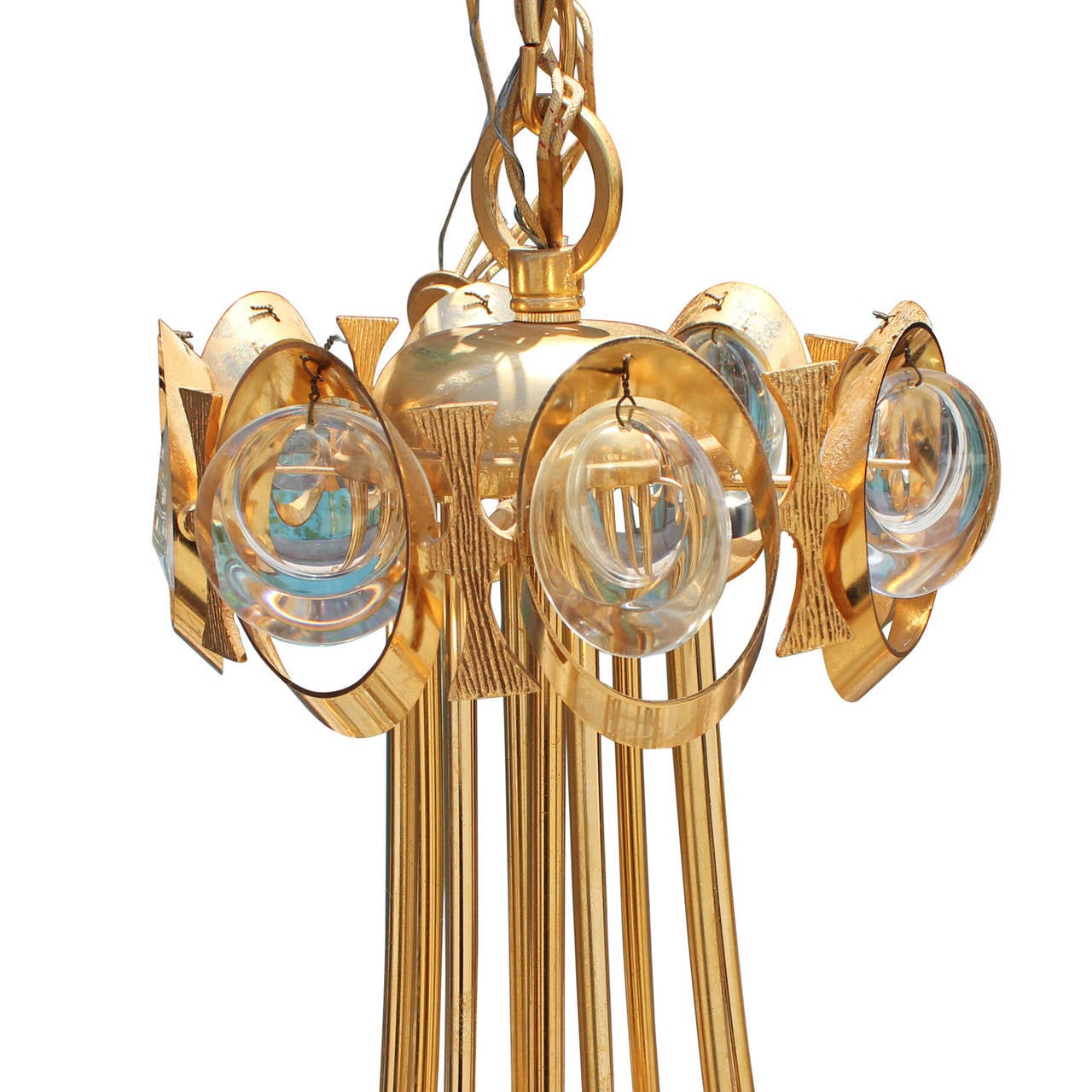 Stunning Gilt Brass Hollywood Regency Chandelier by Palwa In Excellent Condition In Houston, TX