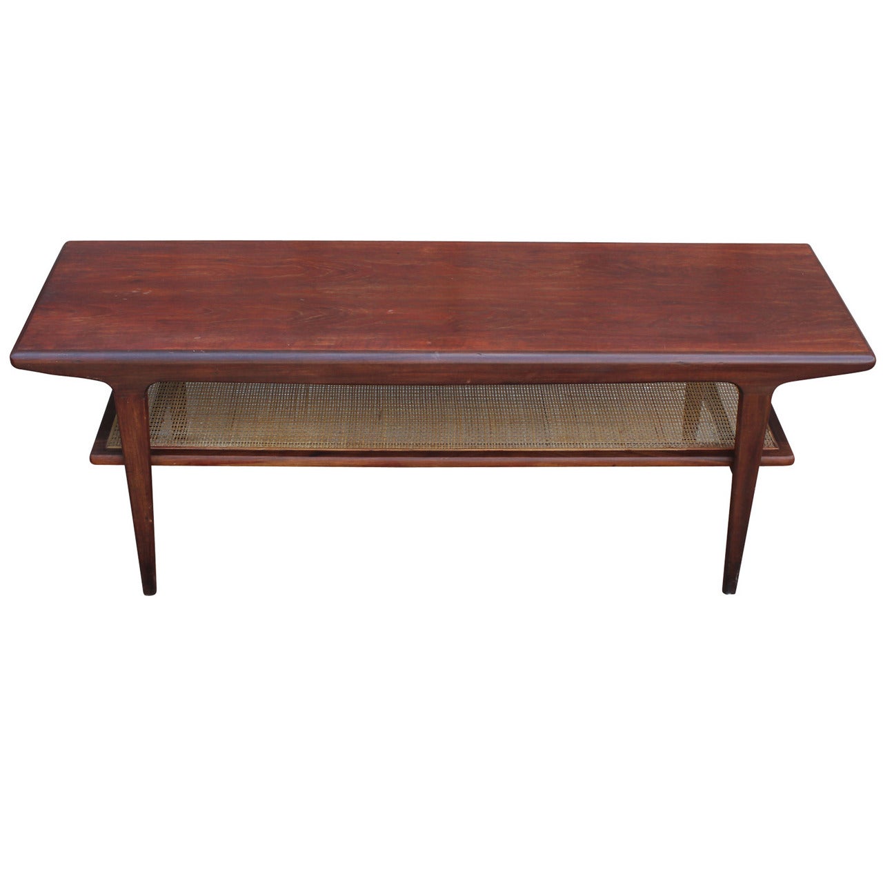 Danish Teak Coffee Table with Cane Shelf