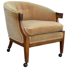 Elegant Hollywood Regency Barrel Back Gold Mohair Chair by Baker Furniture
