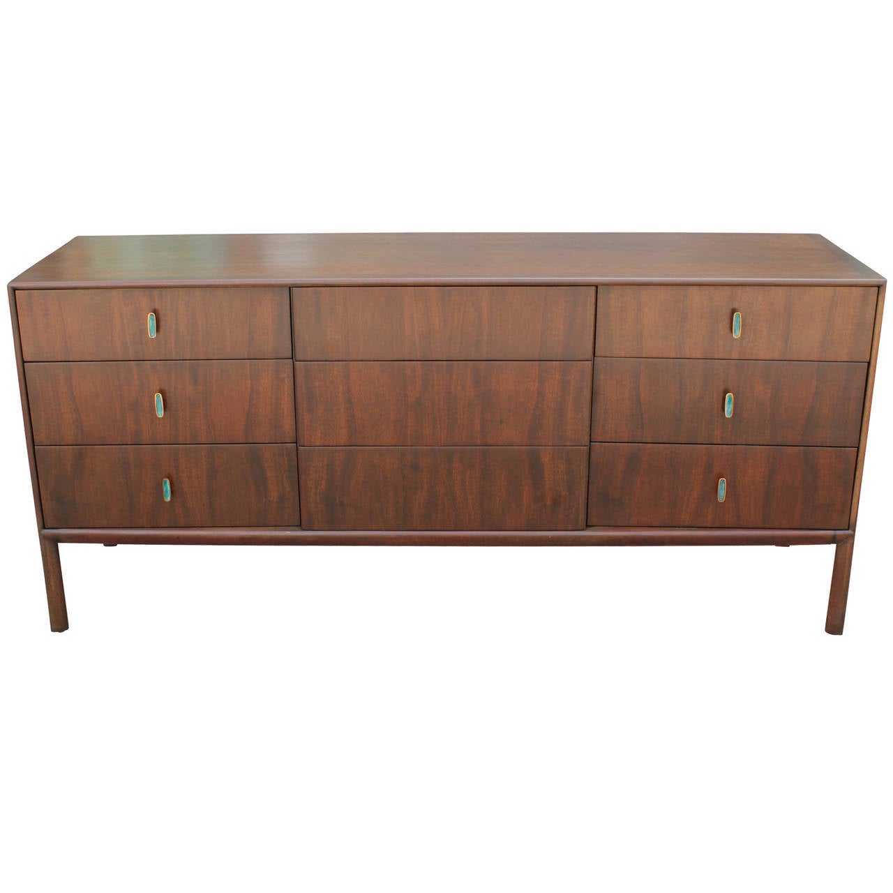 Mid-Century Modern  Rare Ray Sabota Dresser for Mount Airy with Green Enameled Brass Handles 