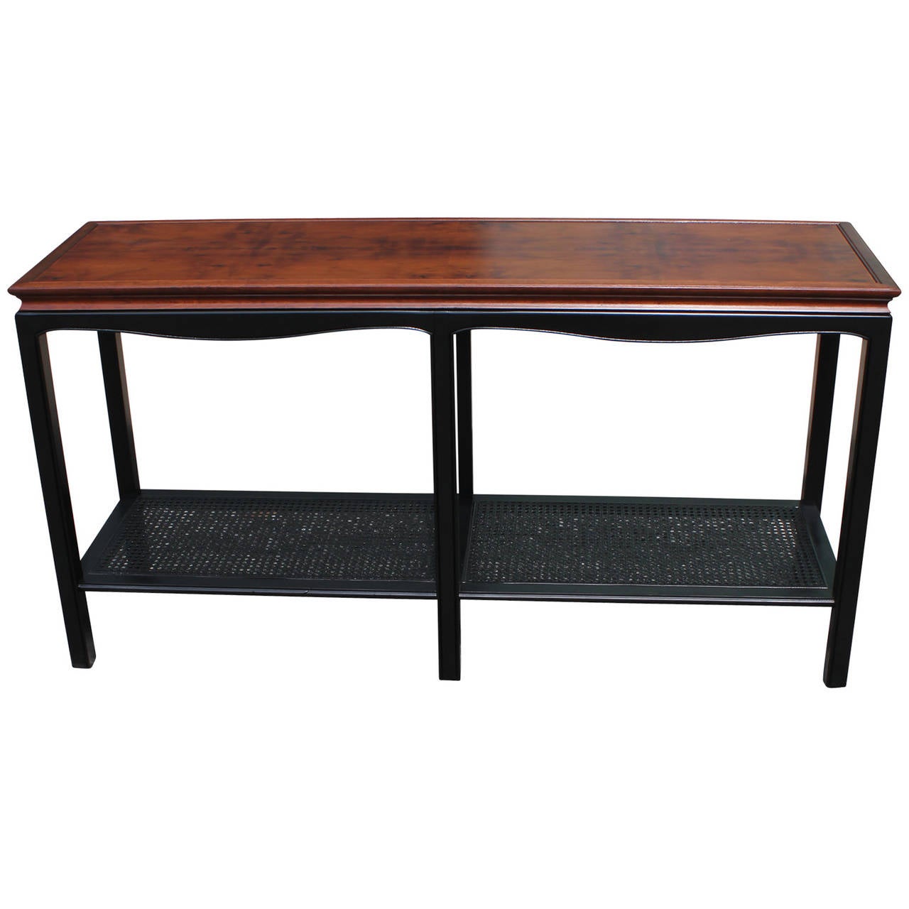 Mid-20th Century Walnut and Cane Console Table