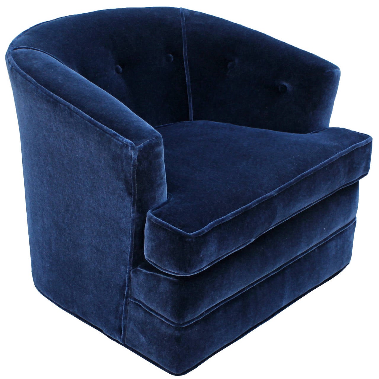 Mid-Century Modern Grand Pair of Plush Blue Mohair Velvet Swivel Chairs