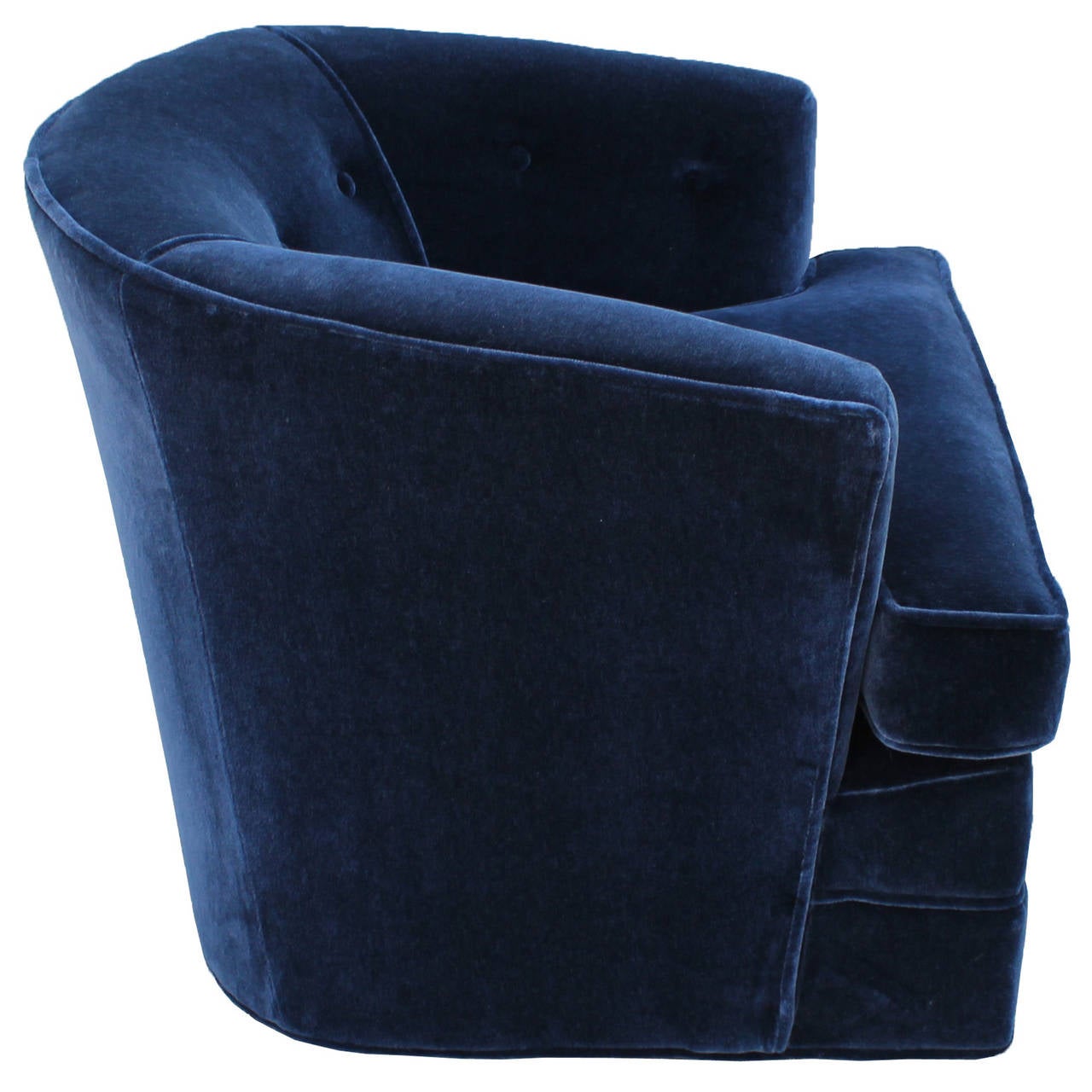 Grand Pair of Plush Blue Mohair Velvet Swivel Chairs In Excellent Condition In Houston, TX