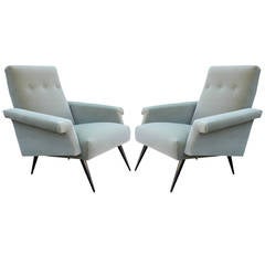 Pair of Sculptural Italian Lounge Chairs in Mohair Velvet