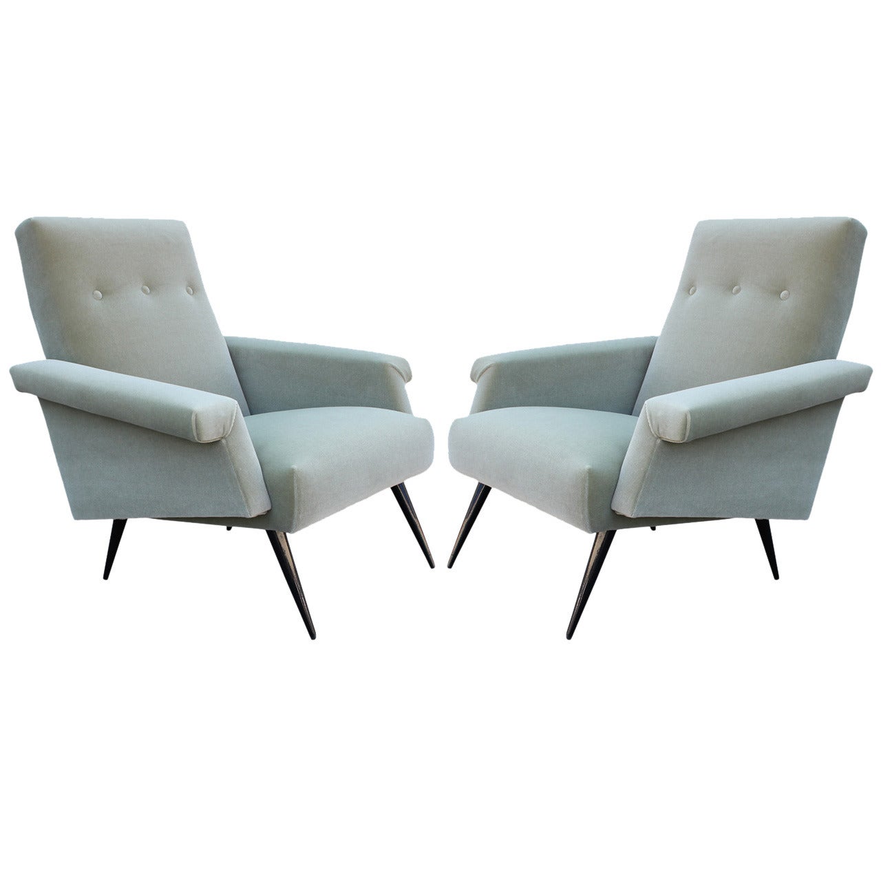 Pair of Sculptural Italian Lounge Chairs in Mohair Velvet