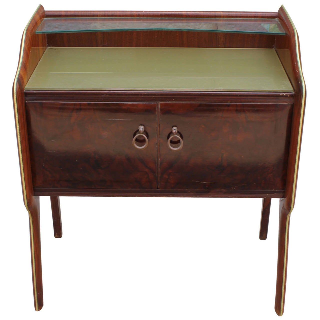 Stunning Pair of Italian Rosewood Nightstands with Gold Colored Glass In Good Condition In Houston, TX