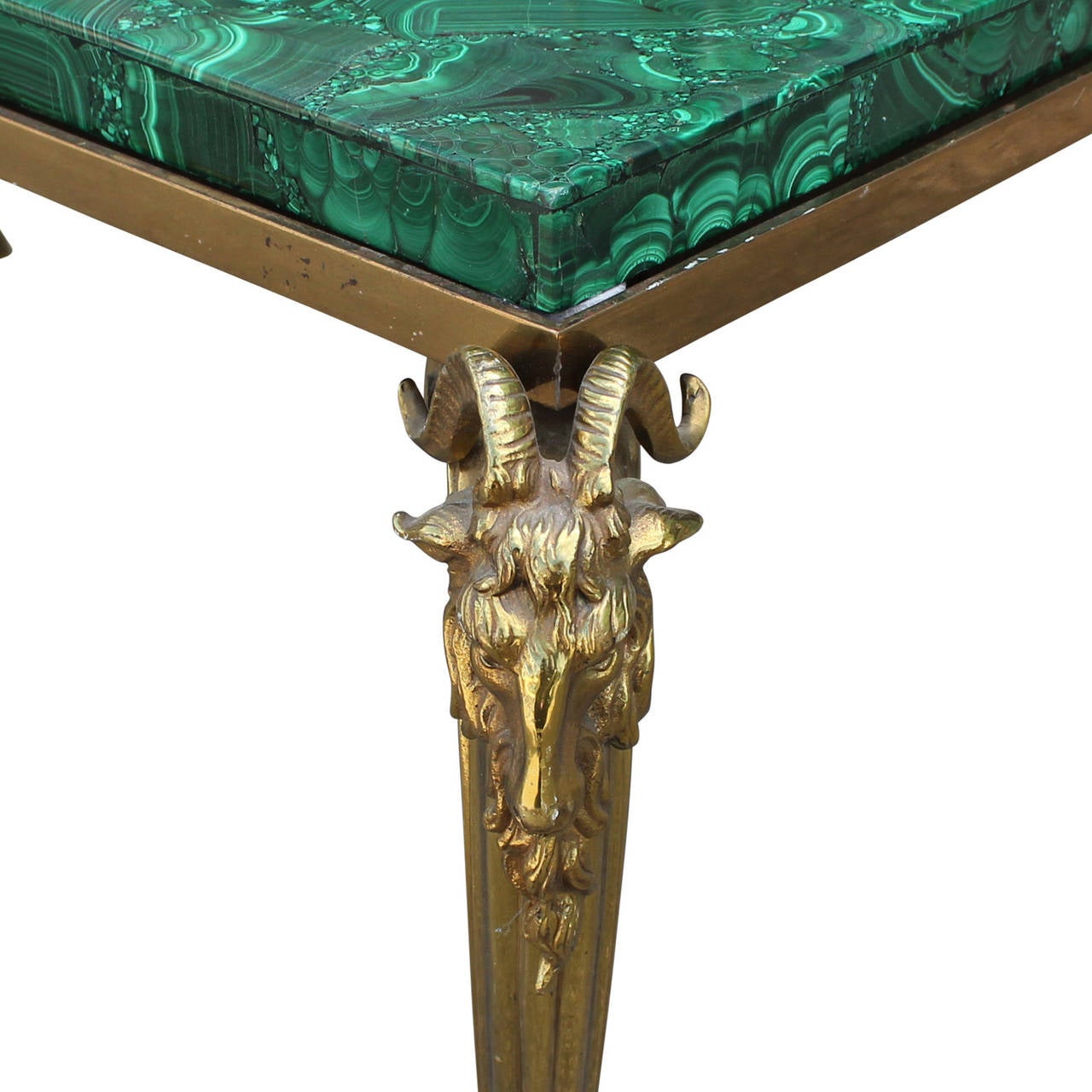 Exquisite French Malachite Brass Rams Head Table 3
