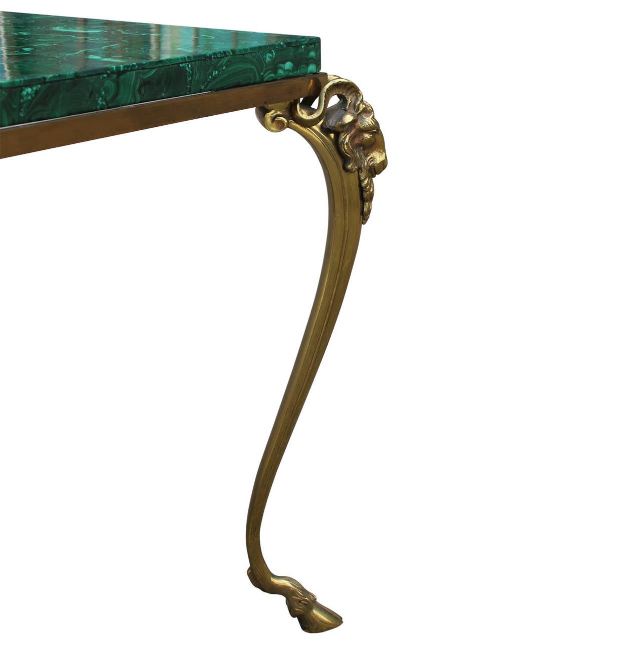 Exquisite French Malachite Brass Rams Head Table 1
