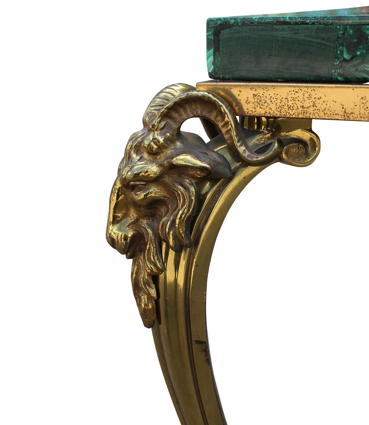 Exquisite French Malachite Brass Rams Head Table 2