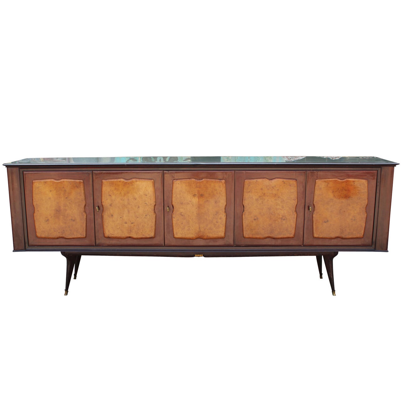 Mid-Century Modern Sculptural Burl Italian Sideboard with Glass Top